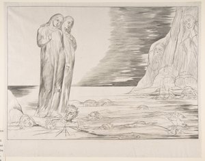 Petturien ympyrä: Dantes Foot Striking Bocca Degli Abbate, Dantes Infe..., n. 1825-27. tekijältä William Blake