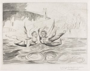 Korruptoituneiden virkamiesten ympyrä, paholaiset raiskaavat toisiaan, 1827. tekijältä William Blake