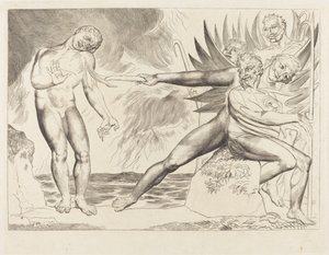 Korruptoituneiden virkamiesten piiri; paholaiset piinaavat Ciampoloa tekijältä William Blake