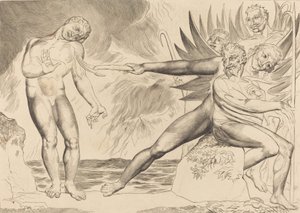 Korruptoituneiden virkamiesten piiri, paholaiset piinaavat Ciampoloa, 1827. tekijältä William Blake