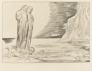Petturien ympyrä; Danten jalka iskevä Bocca degli Abbate tekijältä William Blake