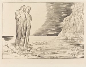 Petturien ympyrä; Danten jalka iskevä Bocca degli Abbate tekijältä William Blake