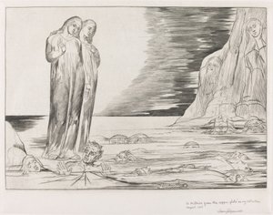 Petturien ympyrä; Danten jalka iskevä Bocca degli Abbate tekijältä William Blake