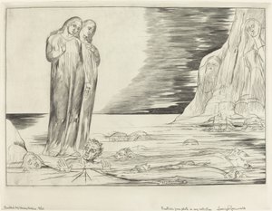 Petturien ympyrä, Danten jalka iskee Bocca degli Abbateen, 1827. tekijältä William Blake