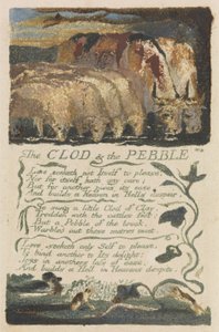 "The Clod and the Pebble", levy 36 julkaisusta "Songs of Experience", 1794 (reliefetsaus vesiväreillä) tekijältä William Blake