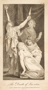 The Death of Lucretia, Allenin uusi ja puolueeton roomalainen historia, pub. 1797 (kaiverrus) tekijältä William Blake