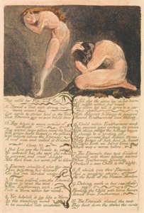 Ensimmäinen Urizenin kirja, levy 17, "He kutsuivat häntä sääliksi ja pakenivat...." (Bentley 19) tekijältä William Blake