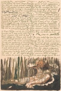 Ensimmäinen Urizenin kirja, levy 4, "Kokoile synkkiä desartseja..." (Bentley 4) tekijältä William Blake