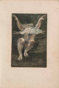 The First Book of Urizen, s. 7 (Alaton mies kelluva valkoinen parta, joka näyttää nousevan syvään veteen) 1794 (väripainettu kohokuvio wc:llä) tekijältä William Blake