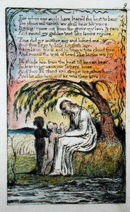 "The Little Black Boy" -levy 9 (Bentley 10) teoksesta "Songs of Innocence and of Experience" (Bentley Copy L) 1789-94 (kohotettu etsaus kynällä ja vesivärillä) tekijältä William Blake
