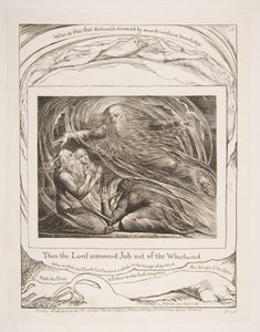 Herra vastaa Jobiin pyörteestä, Jobin kirjan kuvituksista, 1825-26. tekijältä William Blake
