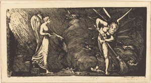 Tulkkihuonetta lakaiseva mies, n. 18201822. tekijältä William Blake