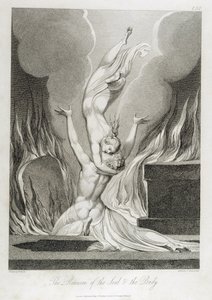 Sielun ja ruumiin jälleennäkeminen, s. 13, kuvitus William Blaken (1757-1827) teoksesta "The Grave, A, Poem", kaiverrus Luigi Schiavonetti (1765-1810), 1808