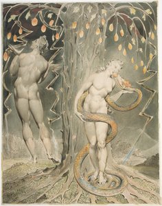 Eevan kiusaus ja lankeemus (kuvitus Miltonin teokseen ”Paradise Lost”) tekijältä William Blake
