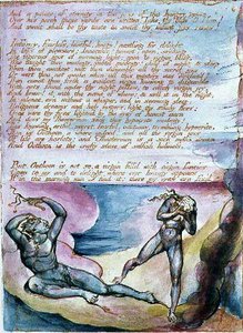 Albionin tyttärien visiot: "And A Palace of Eternity...", levy 8, suunniteltu vuonna 1793, valmistunut n. 1815 (reliefisyövytys kynällä ja akvarellilla paperille) tekijältä William Blake