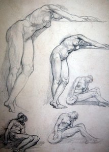 Behold the Sulg tulee, tai Kymmenen neitsyttä, n. 1880 (kynä paperille) tekijältä William Blake Richmond