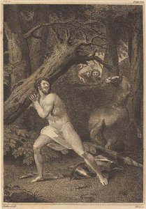 Orlando raivossa repimässä puita tekijältä William Blake after Thomas Stothard