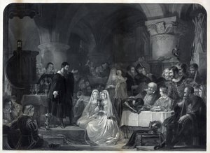 John Knox jakaa ensimmäistä protestanttista ehtoollista, pub. 1849 tekijältä William Bonner