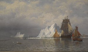 Valaanpyynti- ja kalastusalukset lähellä Labradorin rannikkoa, n. 1880 (öljy kankaalle)