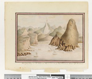 Opp. s. 38. "Liikennelahti Brasilian Rio Janeiron rannikon sisäänkäynnin Wt-puolella", n. 1802 (akvarelli)