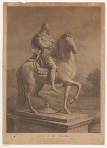 Englannin kuninkaan George III:n ratsastusmuotokuva George Kolmas (otsikko esineessä) tekijältä William Bromley (I)