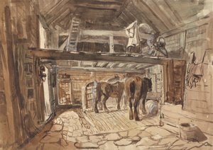 Tallin sisätilat, jossa hevosten ruokinta tekijältä William Burgess