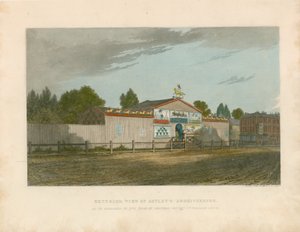 Ulkokuva Astleyn amfiteatterista, sellaisena kuin se esiintyi vuonna 1777