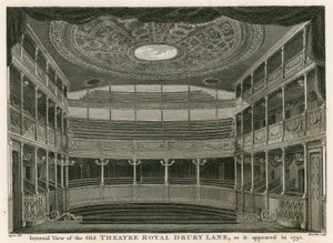 Sisäkuva vanhasta Theatre Royalista, Drury Lanesta Lontoossa, sellaisena kuin se ilmestyi vuonna 1792