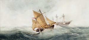 Lähestymme hylkyä, 1837 (wc ja guassi paperille) tekijältä Clarkson Frederick Stanfield