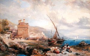 Salernonlahti, n. 1840 (akvarelli ja guassi valkoisella paperilla) tekijältä Clarkson Frederick Stanfield