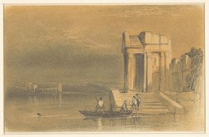 Temppelin rauniot järvellä italialaisessa maisemassa tekijältä Clarkson Frederick Stanfield