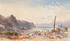 Tuulinen päivä kalastajien kanssa rannikolla, 1874 tekijältä William Cook of Plymouth