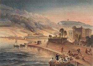Hallituksen rakennusten polttaminen Kertchissä. 9. kesäkuuta 1855? tekijältä William Crimea Simpson