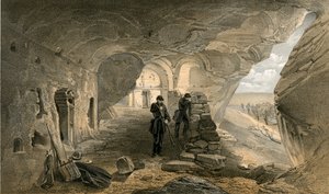 Kaivettu kirkko Inkermannin luolastossa, näkymä länteen. tekijältä William Crimea Simpson
