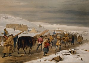 Mökit ja lämpimiä vaatteita armeijalle, lautanen "The Seat of War in the East", pubi. Paul und Dominic Colnaghi und Co., 1856 tekijältä William Crimea Simpson
