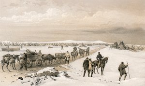 1. divisioonan leiri, katsoen pohjoiseen kohti 2. divisioonan leiriä, Inkermannin korkeuksia kaukana tekijältä William Crimea Simpson