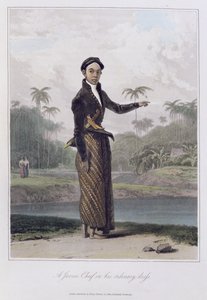 Jaavan päällikkö tavallisessa mekossaan, pl. 4 Thomas Stamford Bingley Rafflesin (1781-1826) pubin "The History of Java" osasta I. 1817 (värillinen akvatinta)