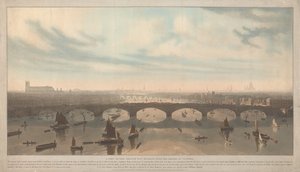 Näkymä Vauxhallissa parhaillaan rakennettavasta Thamesin sillasta tekijältä William Daniell