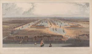 Näkymä West India Docks -satama-altaille tekijältä William Daniell