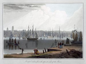 "Liverpool, otettu joen toiselta puolelta", 1815 tekijältä William Daniell