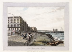 Lähellä Regents Squarea, Brighton, n. 1814-1825 (käsinvärinen akvatinta, harmaa pesuaine) tekijältä William Daniell