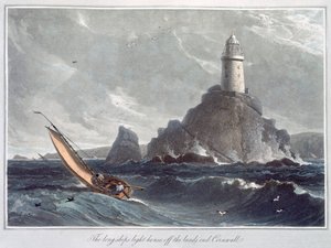 "The Longships Lighthouse off the Lands End, Cornwall", 1814 tekijältä William Daniell