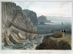 "The Rope Bridge near the Lighthouse, Holyhead", Anglesey, Wales, 1829 tekijältä William Daniell