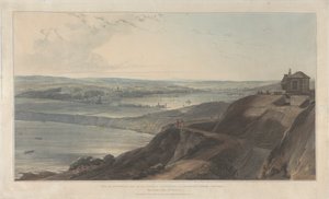 Näkymä kaupunkiin ja osa Falmouthin satamaa Pendennis Castle, Cornwall tekijältä William Daniell