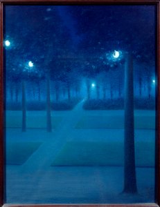 Yö Parc Royal de Bruxellesissa. William Degouves de Nuncquesin (1867-1935) pastellimaalaus (ec.belg) 1897 su. 0,65x0,5 m Pariisi, musee d