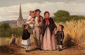 Sunnuntaiaamu: perhe kävelee takaisin kirkosta (chromolitho)