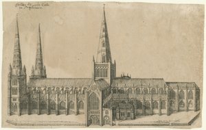 Lichfieldin katedraali - Etelänäkymä: kuparilevykaiverrus, nd [?1700-luvun puoliväli]