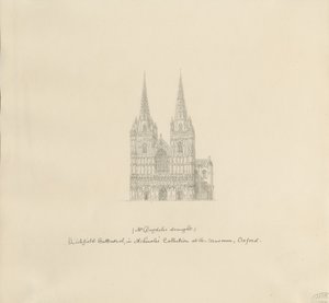 Lichfield Cathedral - West Front: kynäpiirros, nd [?1600-luvun lopulla] (piirustus)