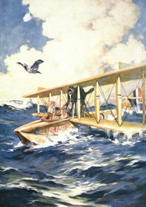 "Vesilentokoneellamme Pohjanmerellä, lentokone apuun", elokuvasta The Sphere tekijältä William Edward Wigfull