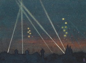 Valonheittimet pommi-iskun aikana (akvarelli paperille) tekijältä William Ernest Buchanan